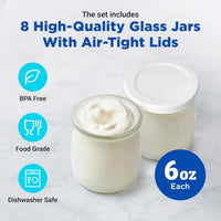 Ultimate Yogurt Maker includes 8 high-quality glass jars