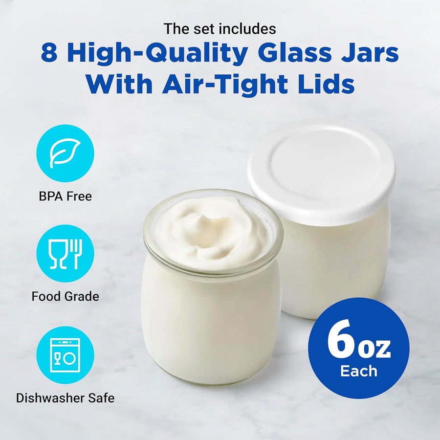 Ultimate Yogurt Maker includes 8 high-quality glass jars