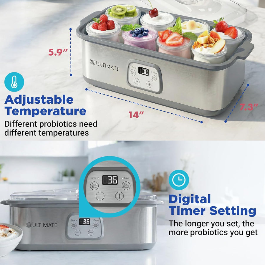 Ultimate Yogurt Maker with adjustable temperature and digital timer setting