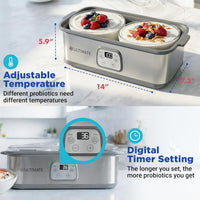 Ultimate Yogurt Maker with adjustable temperature and digital timer setting