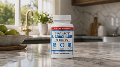 Video: Ultimate B. Coagulans Probiotic 10 Billion CFU bottle on a kitchen counter, a yogurt-starter probiotic